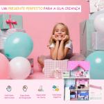 Casa de bonecas 3 andares com Pátio Mobília acessórios Madeira 86x30x87 cm Rosa