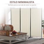 Biombo de 3 Paineis Separador de Ambientes Dobrável Biombo de Privacidade com 6 Pés de Metal 253x50x182 cm Bege