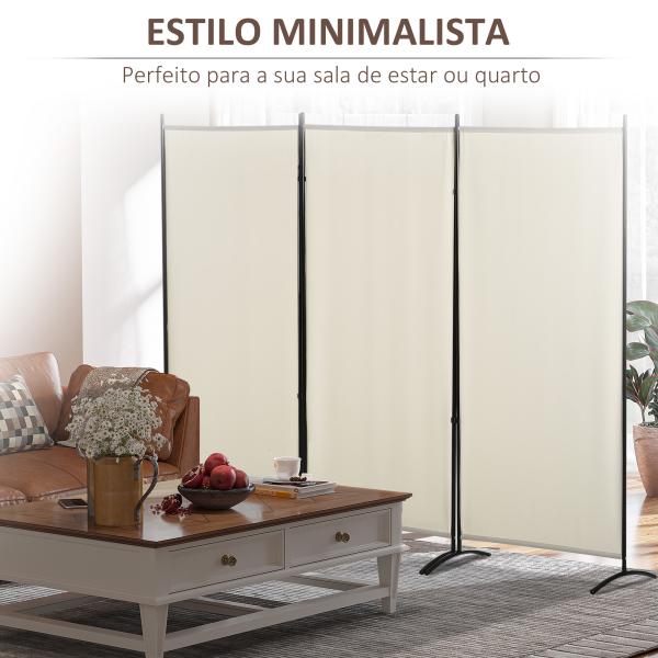 Biombo de 3 Paineis Separador de Ambientes Dobrável Biombo de Privacidade com 6 Pés de Metal 253x50x182 cm Bege