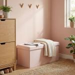 Puff de Arrumação Banco Dobrável 84 L 76x38x38 cm Estofado em Linho Sintético, Baú de Arrumação Rosa