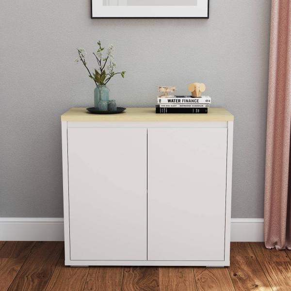 Aparador de Sala de Estar Armário de Armazenamento com 2 Portas e Prateleira Ajustável 80x37x75 cm Branco e Madeira