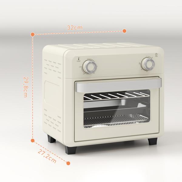 Forno com Fritadeira de Ar 10 L com 2 Manípulos Convecção 360° 80 - 230 °C Temporizador 60 Min Tabuleiro e Cesto