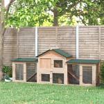 Coelheira de Exterior Grande Gaiola de Madeira para 2 - 4 Coelhos com Teto Asfáltico Recinto de Arame Bandeja Removível e Rampas 210x45,5x84,5 cm Natural