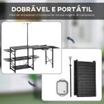 Mesa de Campismo de 3 Níveis Dobrável com Prateleiras de Armazenamento Suporte para Candeeiro e Bolsa de Transporte 173x52x80 - 174 cm Preto