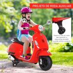 Mota Elétrica para Crianças com Licença Vespa com Música Velocidade 2 - 3 km/h e Buzina 102x50,5x75,5 cm Vermelha