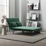 Sofá Cama Sofá Convertível em Cama de 2 Lugares Dobrável com Encosto Ajustável em 5 Níveis e 2 Almofadas 102x73x81 cm Verde