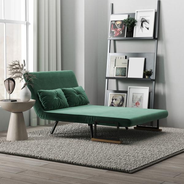 Sofá Cama Sofá Convertível em Cama de 2 Lugares Dobrável com Encosto Ajustável em 5 Níveis e 2 Almofadas 102x73x81 cm Verde