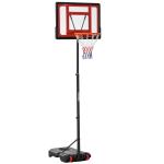 Tabela de Basquetebol Ajustável de 160 - 210cm Aro de Basquetebol com Suporte de Aço Base Recarregável 2 Rodas para Crianças e Adultos 75x83x261cm Vermelho e Preto