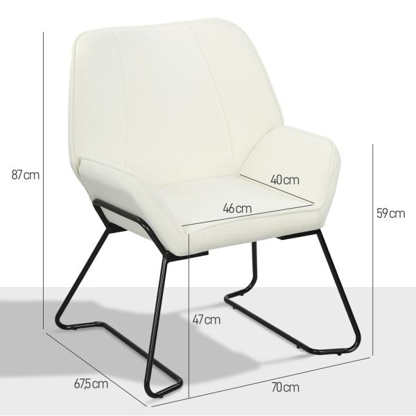 Poltrona Sala de Estar Moderna Poltrona de Leitura com Assento Largo e Acolchoado Estofada em Veludo Pés de Metal 70x67,5x87 cm Creme