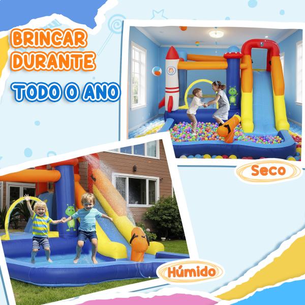 Castelo Insuflável com Insuflador 5 em 1 com Escorrega Piscina Parede de Escalada e Canhão de Água 360x250x195 cm Multicor