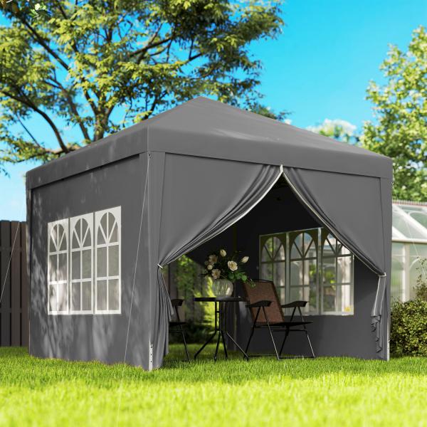 Tenda de Jardim com Paredes Laterais Amovíveis Janelas Porta com Fecho de Correr e Bolsa de Transporte 295x295x196 - 258 cm Cinzento