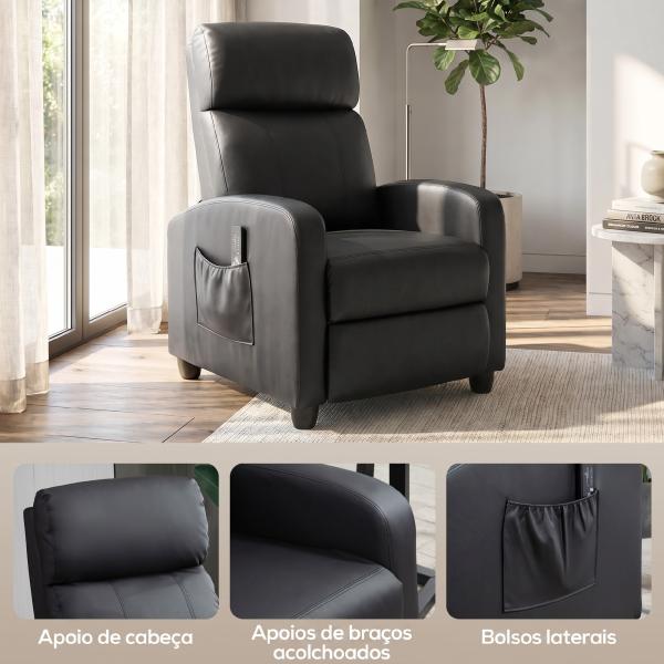 Poltrona de Massagem Reclinável com 2 Zonas de Massagem 8 Programas e 5 Níveis de Intensidade 68x88x98 cm Preto