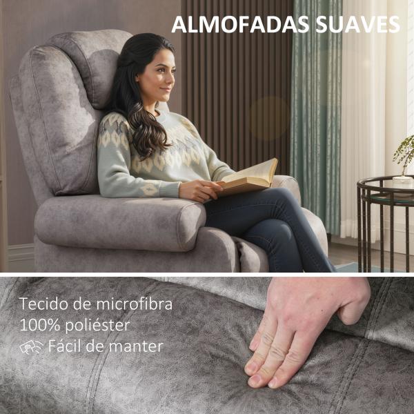Poltrona Relax Reclinável com Apoio para os Pés Retrátil Encosto Alto Bolso Lateral Acolchoado Grosso 88x91x108 cm Cinzento