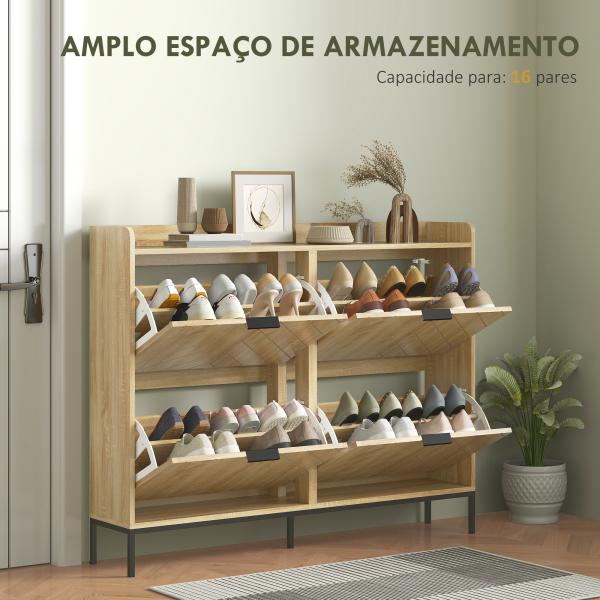 Sapateira Estreita com 4 Portas Sapateira para Entrada com Prateleiras Ajustáveis para 16 Pares de Sapatos 120x23,5x95,5 cm Madeira
