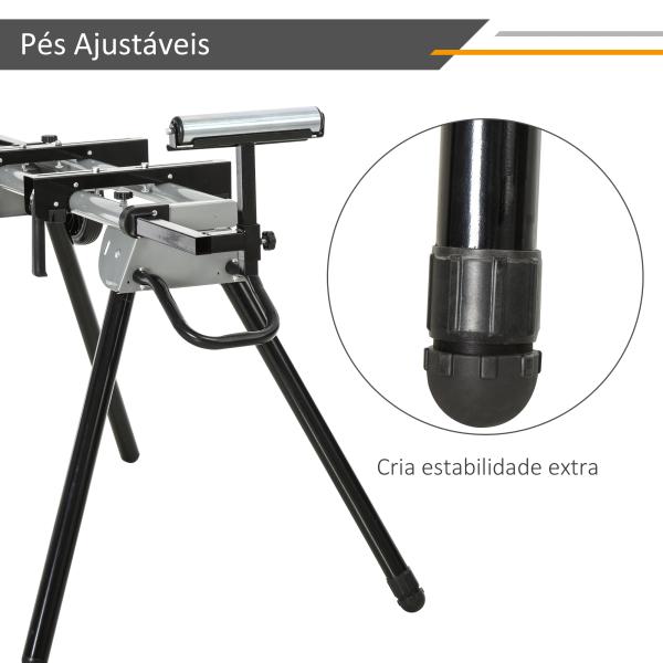 Suporte universal para serra de esquadria dobrável com distância de trabalho ajustável 123,5 - 245x73x96 cm Preto
