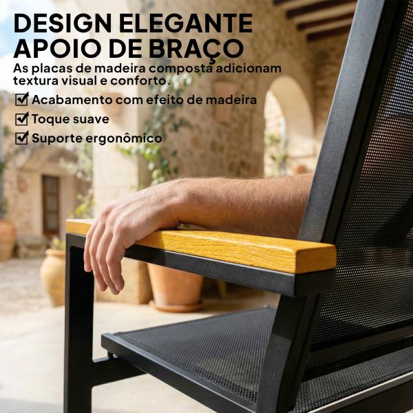 Conjunto de Jardim Exterior de 4 Peças com Sofá de 2 Lugares 2 Cadeiras e Mesa de Vidro Temperado Tecido Textilene Preto
