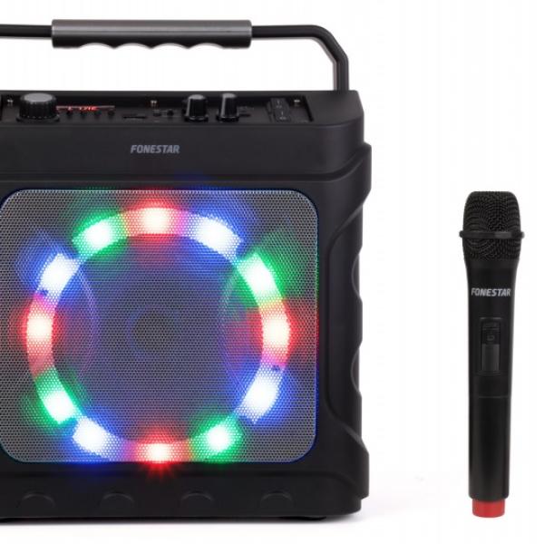 Coluna Amp. Portátil 6.5 20W RMS LED c/ Microfone MP3/USB/MicroSD/FM/VHF/BLUETOOTH - FONESTAR