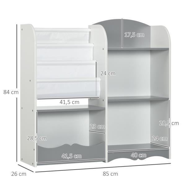 Organizador de Brinquedos Estante para Crianças com Prateleiras Abertas para Dormitório Sala de Jogos 85x26x84 cm Cinza