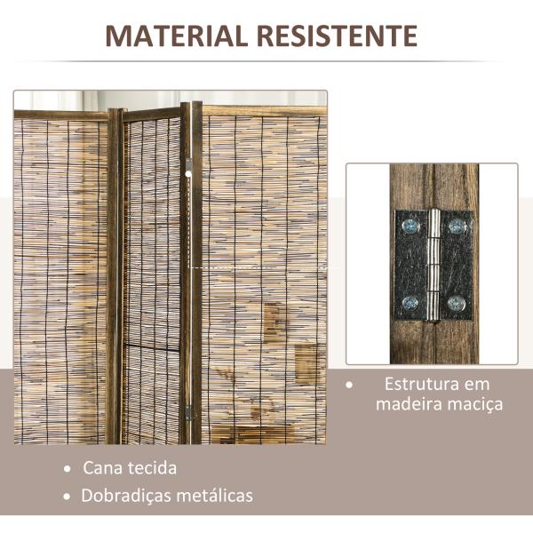 Biombo de 4 Painéis Separador de Ambientes Dobrável 160x1,8x170 cm Divisor de Ambientes de Madeira e Caniço Madeira