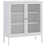 Aparador de 3 Níveis com Portas de Malha e Prateleira Ajustável Aparador de Cozinha Moderno para Sala 80x37x92 cm Branco