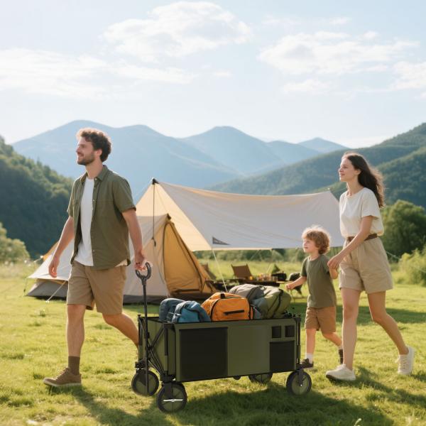 Carrinho Dobrável de com Rodas com Guiador Bancada Dobrável 5 Bolsas de Armazenamento 108x55x93cm Verde Escuro