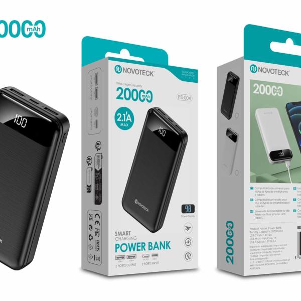 Power Bank 20000mAh PB-004 Negro com Carga Inteligente e Display Digital