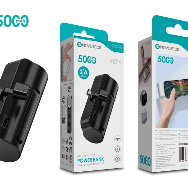 Power Bank 5000mAh PB-011 Negro - Design Compacto com Suporte para Smartphone