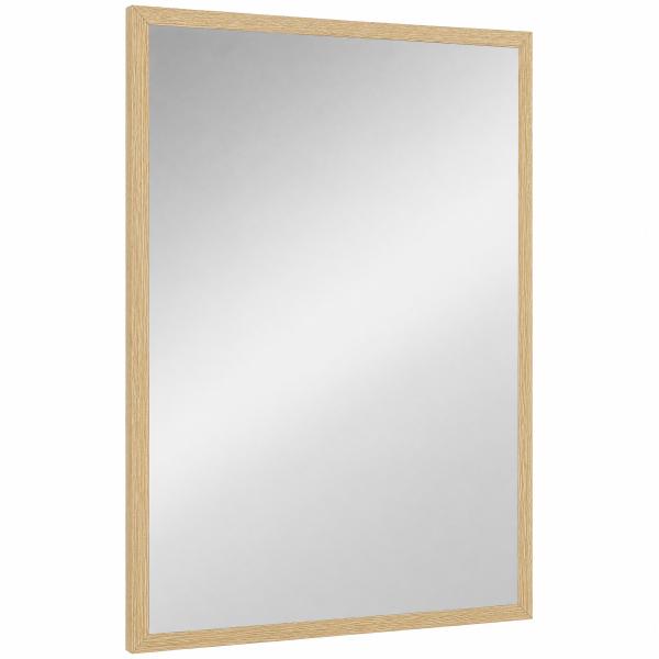 Espelho de Parede Decorativo 50x70 cm Espelho Retangular Espelho de Sala com 4 Ganchos Metálicos Estilo Moderno Madeira