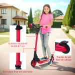 Trotinete Elétrica Dobrável para Crianças 120 W Autonomia 6 km e Máximo 10 km/h com Travão Luzes LED 74x52x83 - 87 cm Vermelho