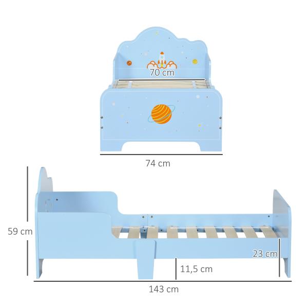 Cama para Crianças de 3 - 6 Anos 143x74x59cm Cama Infantil de Madeira com Barreiras de Proteção Azul
