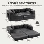 Sofá Cama de 2 Lugares Dobrável Estofado em Chenilla com 2 Almofadas Braços Largos Acolchoamento Grosso Cinza Escuro