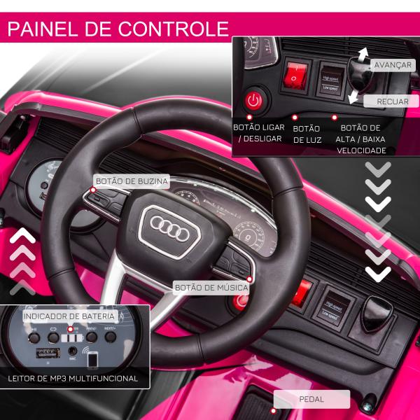 Carro Elétrico Infantil para 3 - 5 anos Licença Audi RS Q8 com Bateria 6V Controle a Distância Música MP3 Buzina e Luzes Velocidade Máx. 3km/h 101x62x51cm Rosa