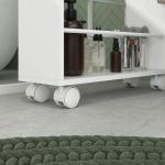 Estante de Casa de Banho com Rodas Carrinho Auxiliar de 3 Níveis com Barras Laterais e Alças 45x15x80 cm Branco