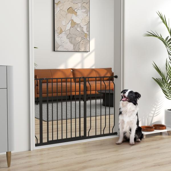 Barreira de Segurança para Cães Extensível para Escadas e Portas 75 - 115 cm com 2 Extensões e 10 - 20 cm Altura 76 cm Preto