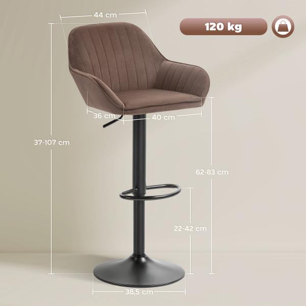 Conjunto de 2 Bancos de Bar Giratórios Bancos Altos de Cozinha com Altura Ajustável 50,5x50x87 - 107 cm Marrom
