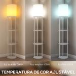 Candeeiro de Pé com Prateleiras 3 Temperaturas de Cor Controlo Remoto e Casquilho E27 Ø29x158 cm Branco