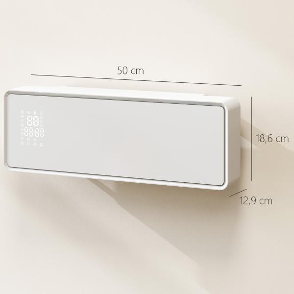 Aquecedor Elétrico Cerâmico de Parede 2000W com 3 Modos Temporizador Detecção de Janelas Abertas 54x18,7x12,3 cm Branco
