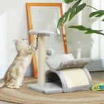 Árvore Arranhador para Gatos Pequena com Poste Giratório Bolas Suspensas Plataforma Curva e Esconderijo 40x30x43 cm Cinza