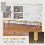 Aparador de Sala de Estar com 2 Portas de Vidro 3 Gavetas e Pés de Madeira de Borracha 160x40x80 cm Branco e Madeira