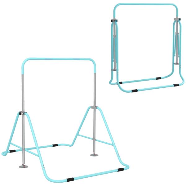 Barra de Ginástica para Crianças Dobrável com Altura Ajustável para Treino em Casa 154x106,2x88,5 - 128,5 cm Azul Celeste