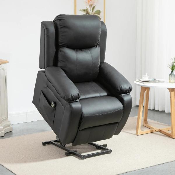 Poltrona Relax Levanta Pessoas com Controle Remoto Reclinação Elétrica de 160° Apoio para os Pés Encosto Estofado em PU e Bolsos Laterais 76x90x105cm Preto
