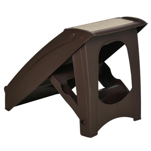 Escada Dobrável para Animais de Estimação de 4 Degraus Portátil com Tapetes Antiderrapantes 62x38x49,5cm Marrom Escuro