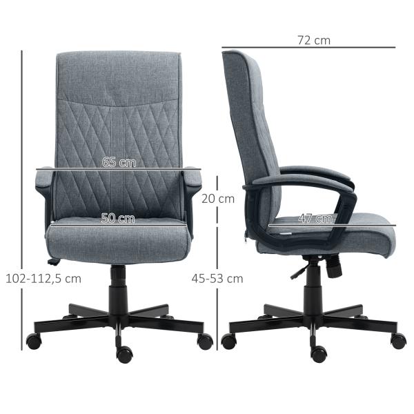 Cadeira de Escritório Giratória 360° com Encosto Alto Altura Ajustável e Função de Inclinação 65x65x102 - 112,5cm Cinza Escuro