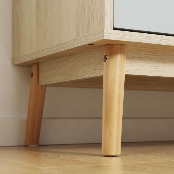 Aparador Auxiliar Móvel de Armazenamento com 2 Armários Fechados e 2 Gavetas Pés Elevados de Madeira de Pinho para Cozinha Dormitório Entrada 100x40x79,5cm Branco Cinza Madeira