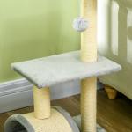 Arranhador para Gatos Médio de 3 Níveis com Postes de Sisal Placa para Arranhar e Bola Suspensa 40x35x72 cm Cinza