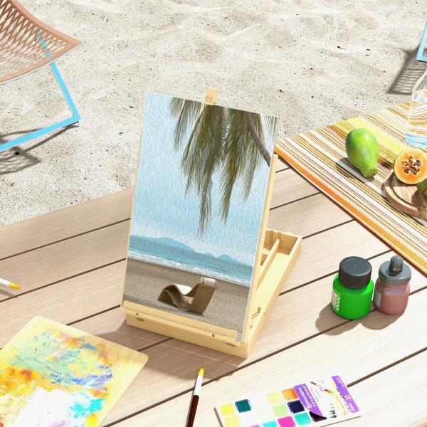 Cavalete de Mesa Ajustável em Madeira de Faia com 5 Compartimentos Prancha de Desenho e Esboços Dobrável 27x41,5x42,5 - 74,5 cm Madeira