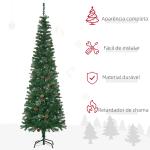Árvore de Natal Artificial 195 cm Árvore de Natal com 556 Ramos Árvore de Natal Slim com 25 Pinhas Base Dobrável Ø54x195 cm Verde