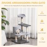 Árvore para gatos Arranhador Grande com Plataformas para Brincar coberta de Pelucía Cinza 48x48x100 cm