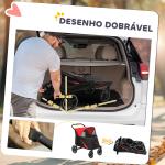 Carrinho para Cães Dobrável com Janelas de Malha Cinto de Segurança e Bolsos de Armazenamento 112x65x100 cm Vermelho