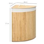 Cesto de Roupa de Bambu Capacidade de 55L Cesto para Roupa Suja com Tampa e Bolsa Amovível 38x38x57cm Madeira